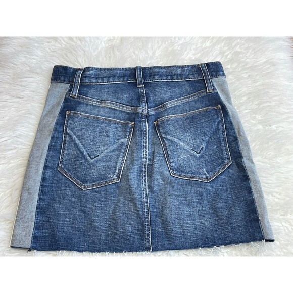 Hudson Size 25 The Viper Denim Mini Skirt Raw Edge Hem Color Block BIN A18 - Picture 9 of 12